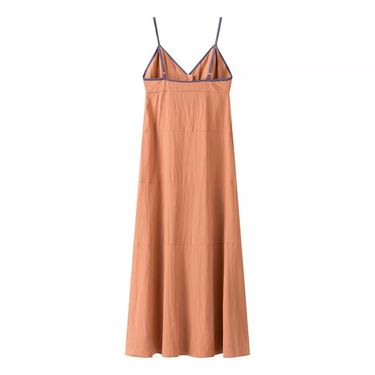 Damen Maxi-Kleid mit feinen Knopfdetails und zartem V-Ausschnitt EB
