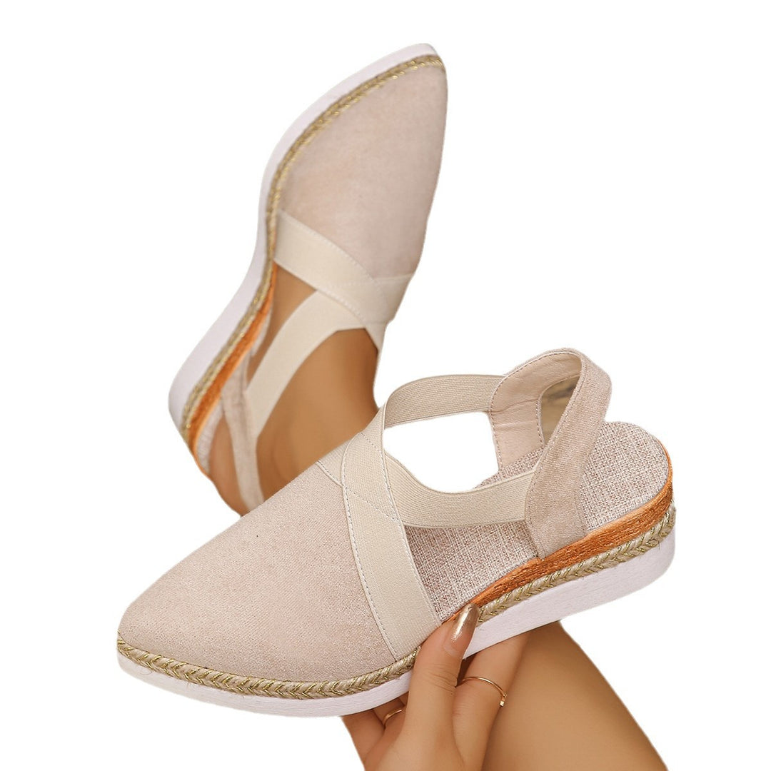 Damen nan Velours-Slingback-Keil mit spitzer Vorderkappe, geflochtenem Juteband und dämpfender Laufsohle EB