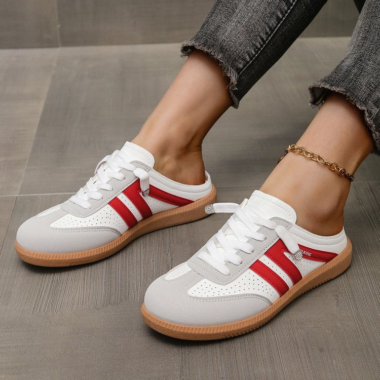 Damen Offene Sneaker‑Mules im Retro‑Tennisstil mit Gummisohle EB