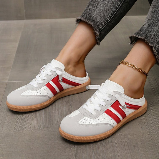 Damen Offene Sneaker‑Mules im Retro‑Tennisstil mit Gummisohle EB