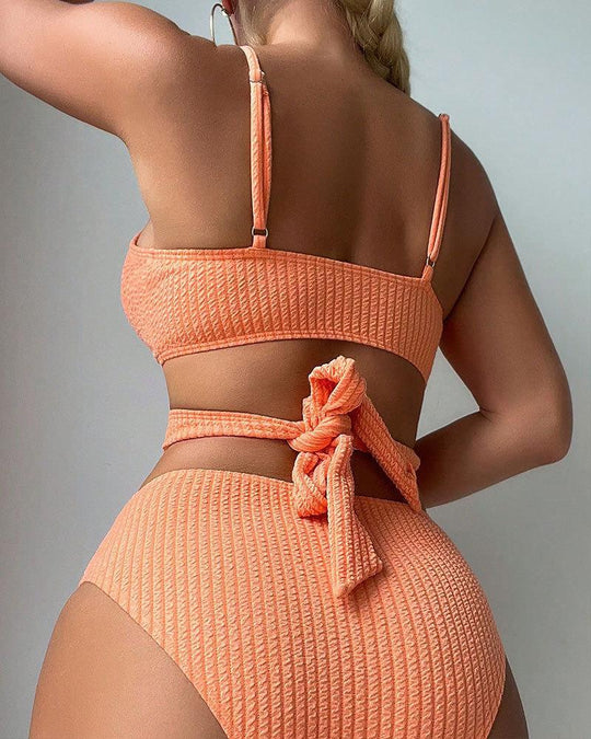 Damen Hochtailliertes Bikini-Set mit raffiniertem Wickeldesign EB