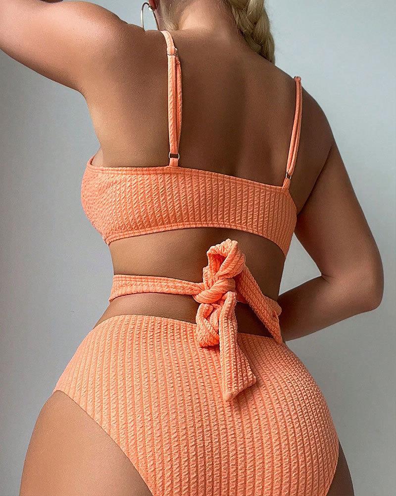 Damen Hochtailliertes Bikini-Set mit gekreuztem Oberteil und strukturierter Stoffqualität EB
