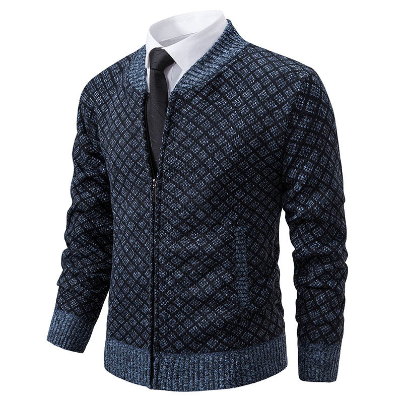 Herren modische Strickjacke mit modernem Zopfmuster und Reißverschluss EB