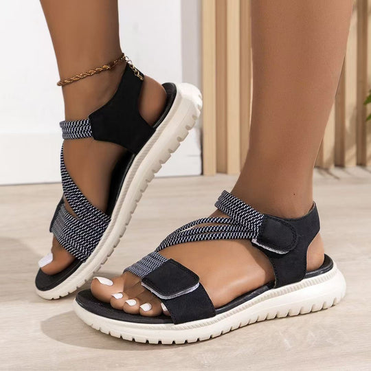 Damen bequeme Riemchensandalen mit verstellbaren Verschlüssen und dämpfender Sohle EB