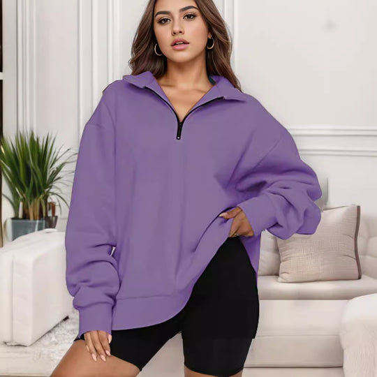 Damen nan übergroßes Sweatshirt mit Halbreißverschluss und Stehkragen EB