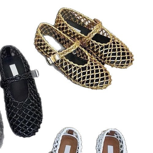 Damen Netz-Ballerinas mit verstellbarem Riemen und modischem Design EB