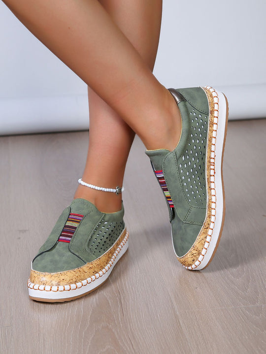 Damen luftige Slip-On Sneakers mit Kunstleder und Korksohle EB
