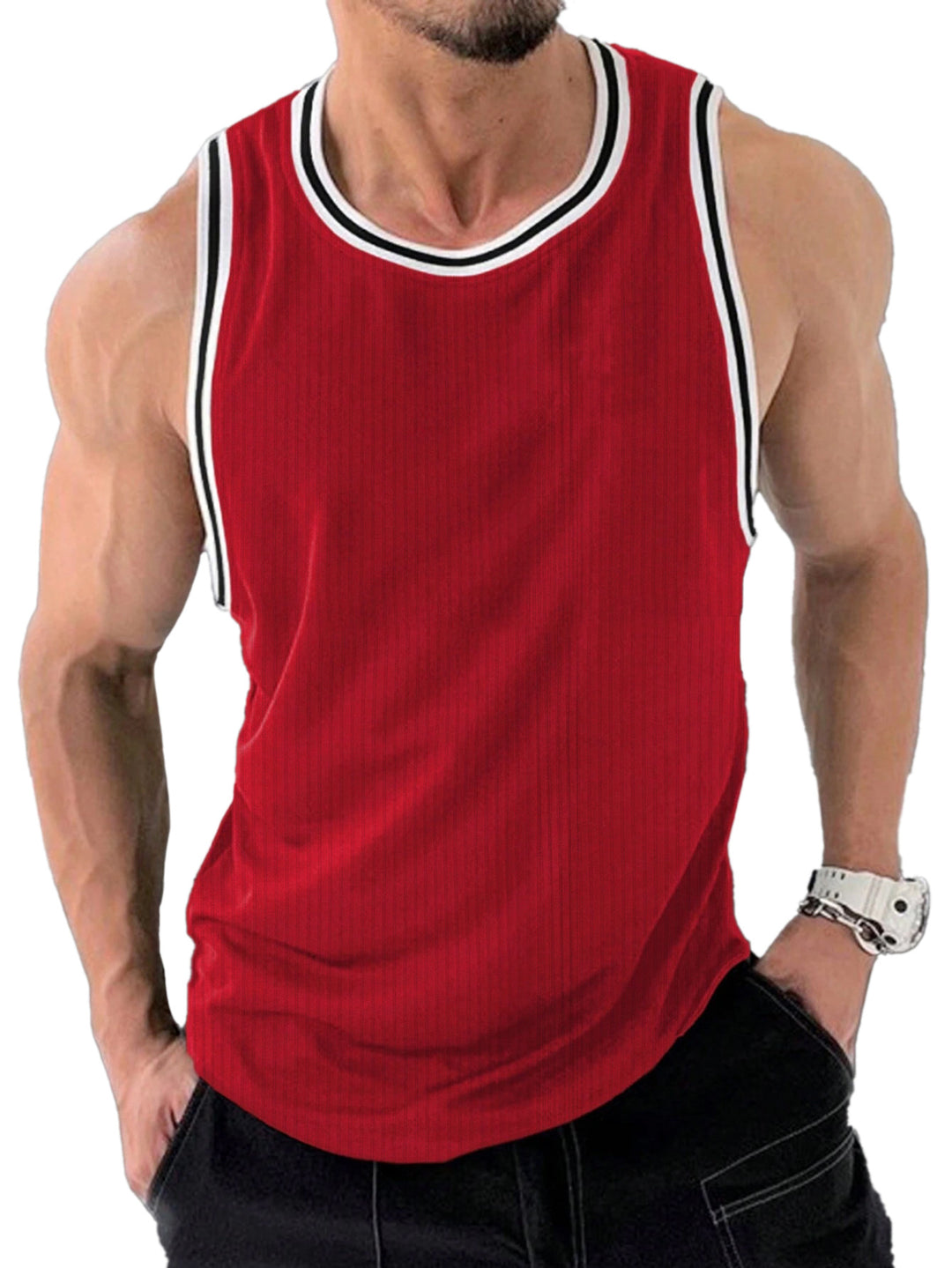 Herren Sportliches ärmelloses Tanktop mit atmungsaktivem Material und modernem Rippendesign EB