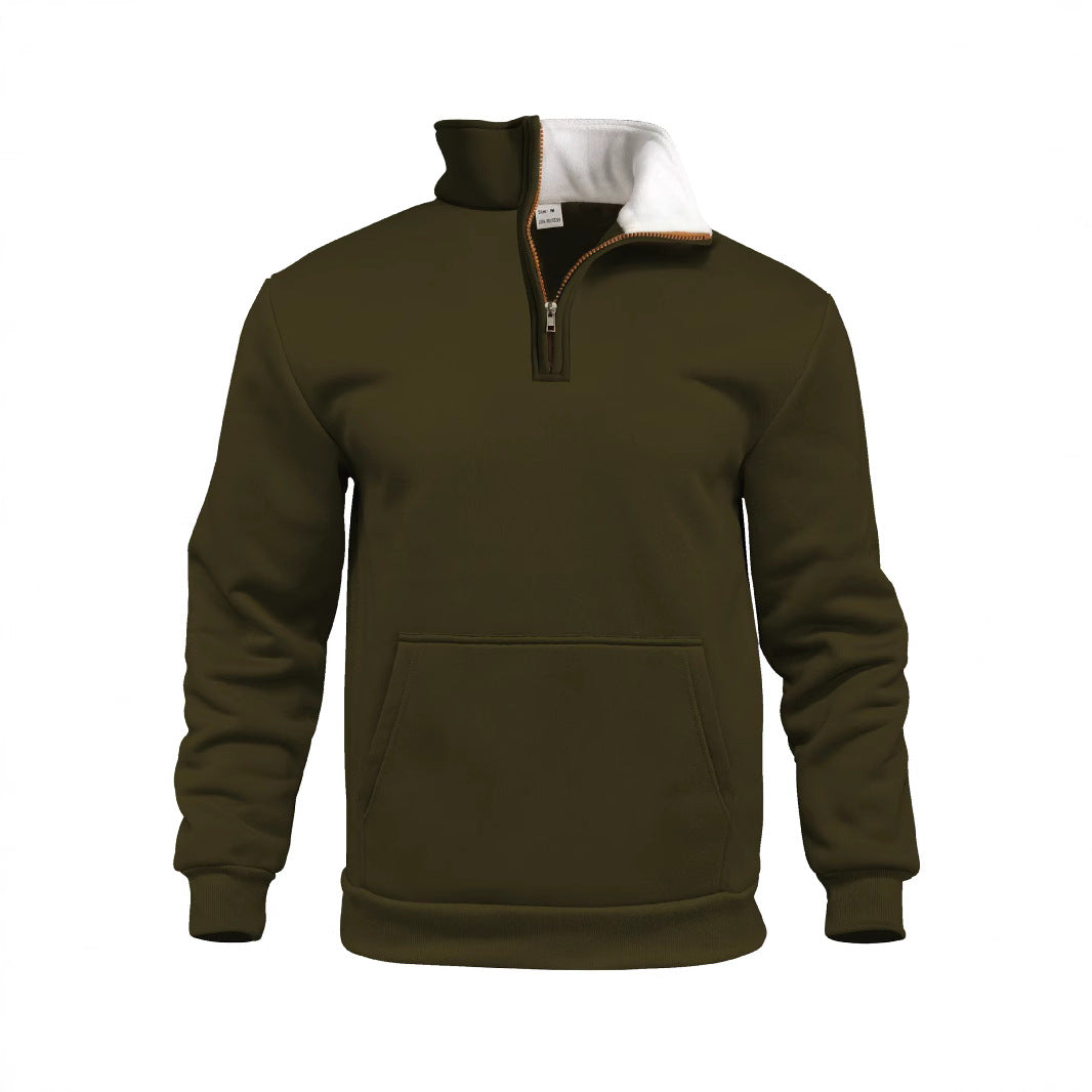 Herren nan Komfort-Halbzip-Sweat mit hohem Fleecekragen, Kängurutasche und formstabilem Rippsaum EB