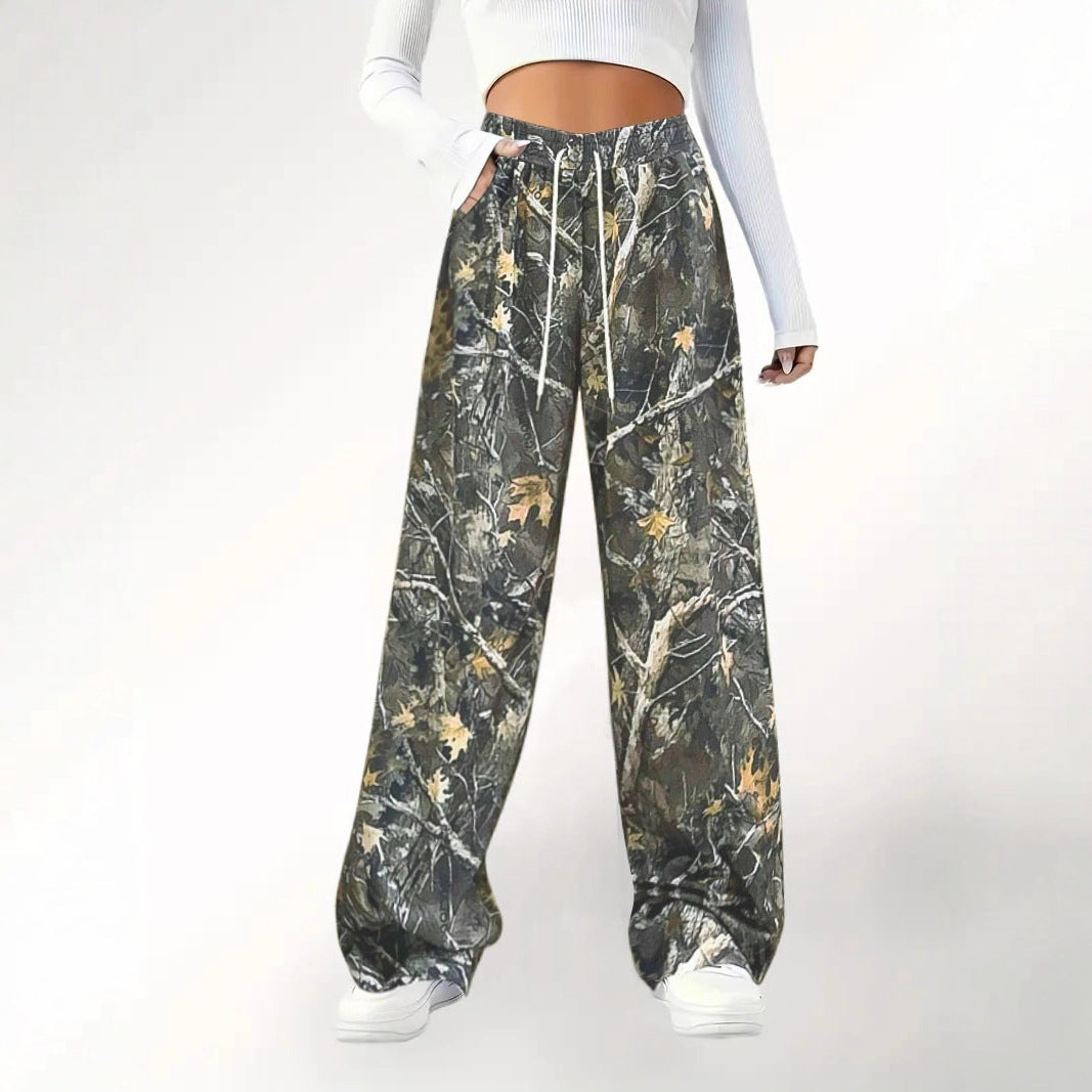 Damen Camouflage Palazzo-Hose mit elastischem Bund und komfortablem Schnitt EB