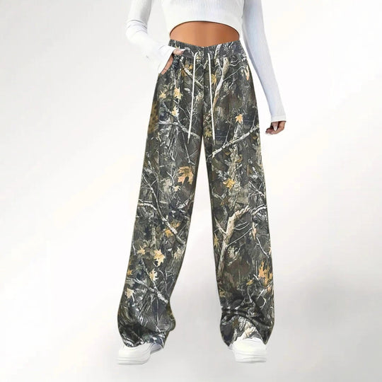 Damen Camouflage Palazzo-Hose mit elastischem Bund und komfortablem Schnitt EB