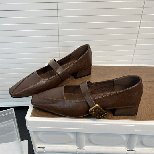 Damen elegante Ballerinas mit modischem Riemen und geschmackvoller Schnalle EB