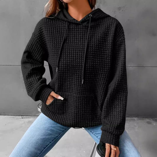 Damen stylischer Hoodie mit strukturiertem Material und Kängurutasche EB