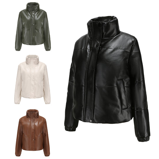 Damenkuschelige Kunstlederjacke mit raffiniertem Steppdesign EB