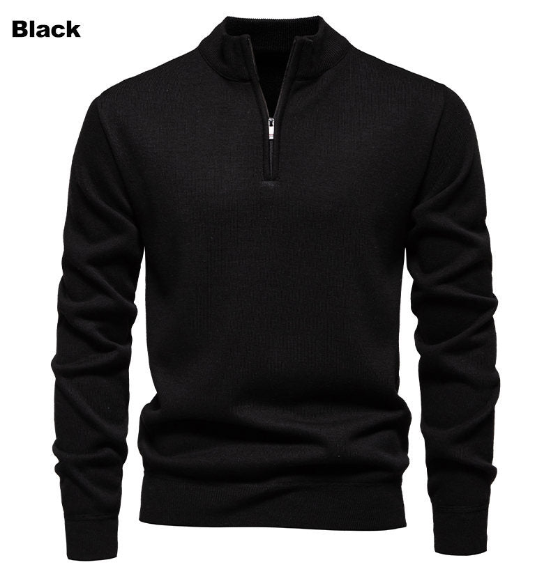Herren feiner Strickpullover mit kurzem Reißverschluss und hohem Kragen EB