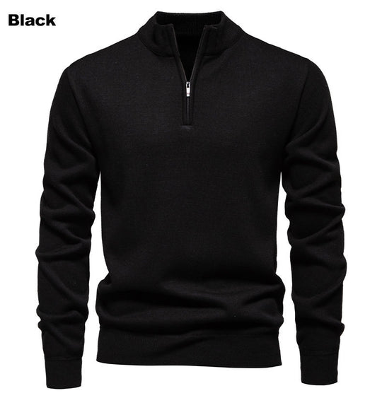 Herren feiner Strickpullover mit kurzem Reißverschluss und hohem Kragen EB
