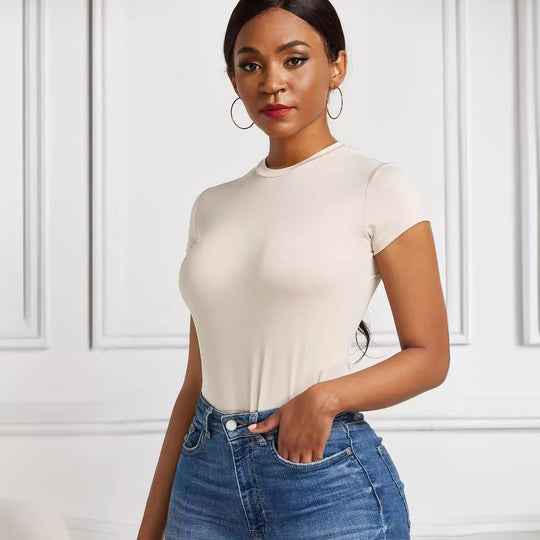 Damen figurbetonter Kurzarm-Bodysuit EB
