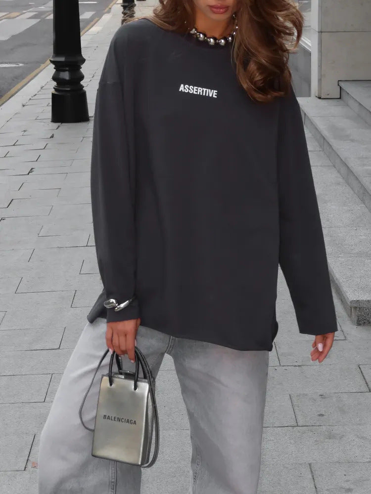 Damen Oversized Longsleeve-Sweatshirt mit Statement-Print und Rundhalsausschnitt EB