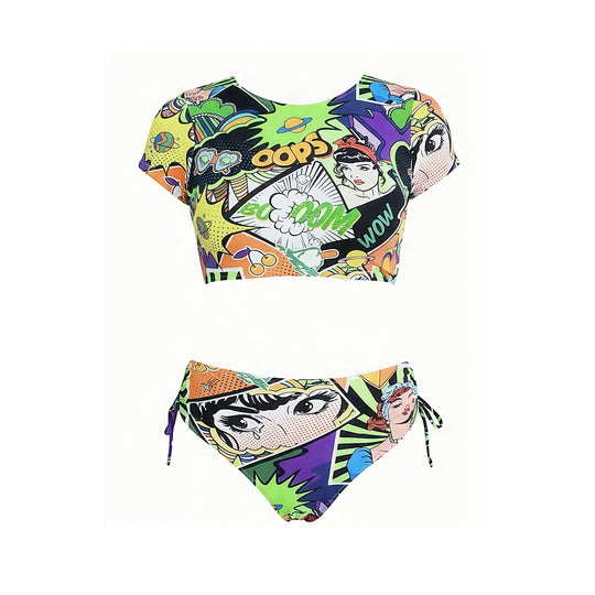 Damen Crop-Top Bikini mit floralem Design EB