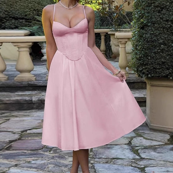 Damen Elegantes Midikleid mit eingearbeitetem Bustier und voluminösem Rock EB