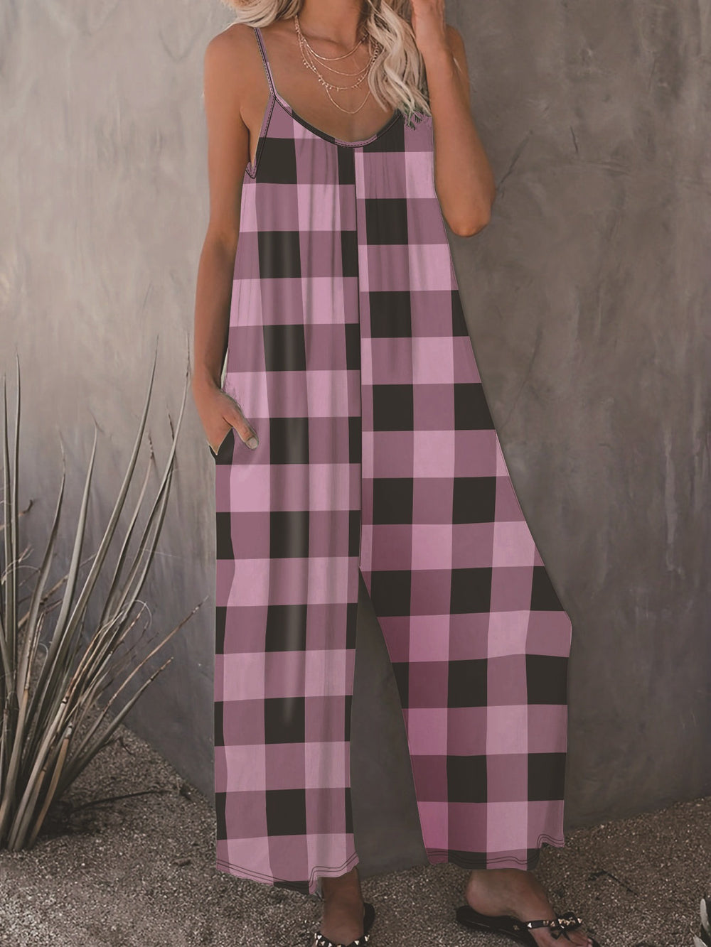 Damen Lässiger Jumpsuit im karierten Design mit praktischen Taschen EB