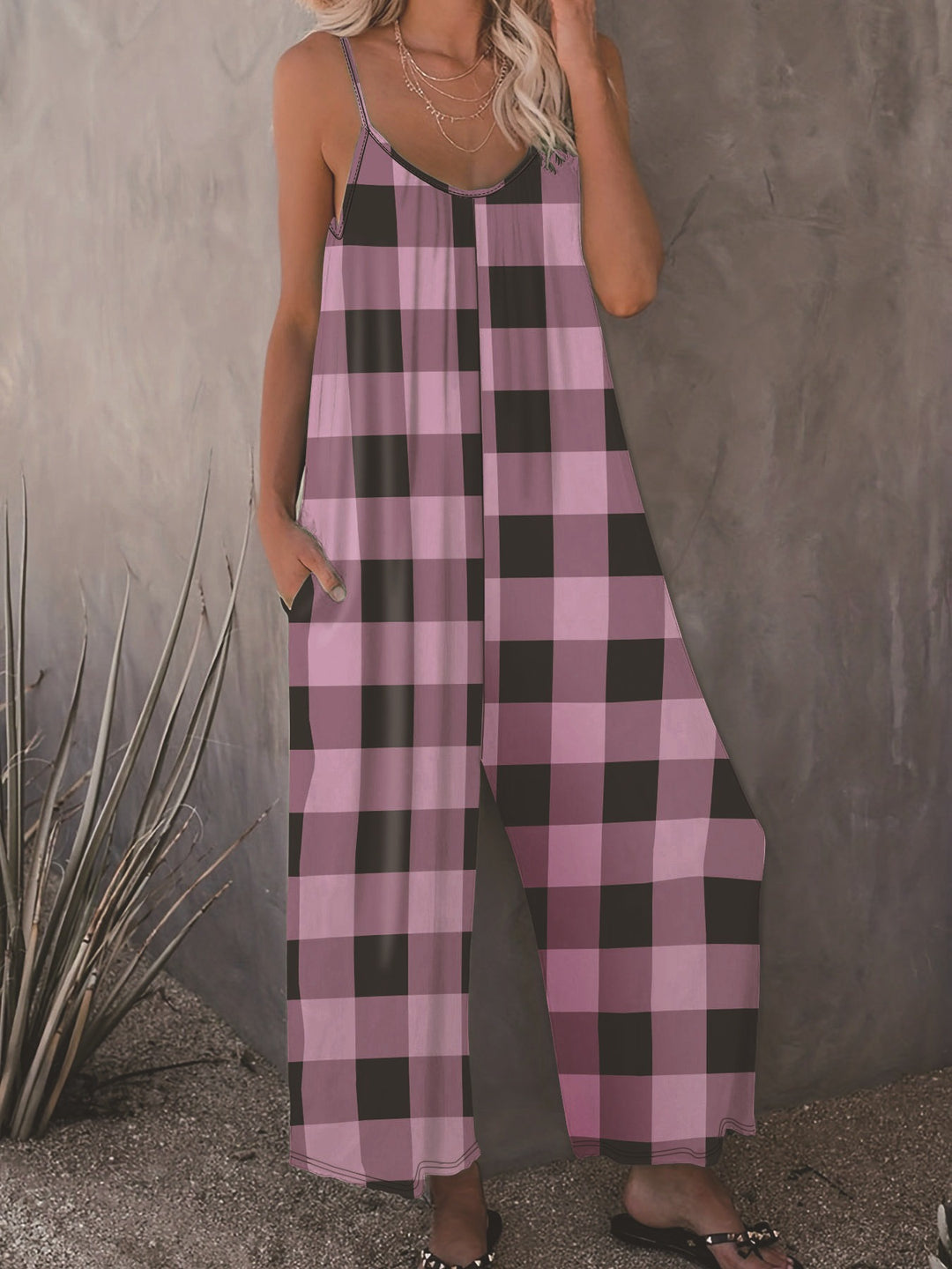 Damen Lässiger Jumpsuit im karierten Design mit praktischen Taschen EB