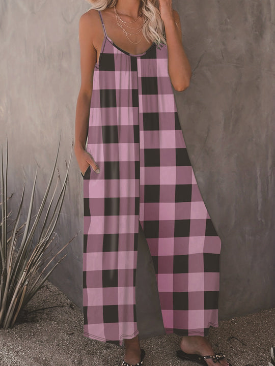 Damen Lässiger Jumpsuit im karierten Design mit praktischen Taschen EB