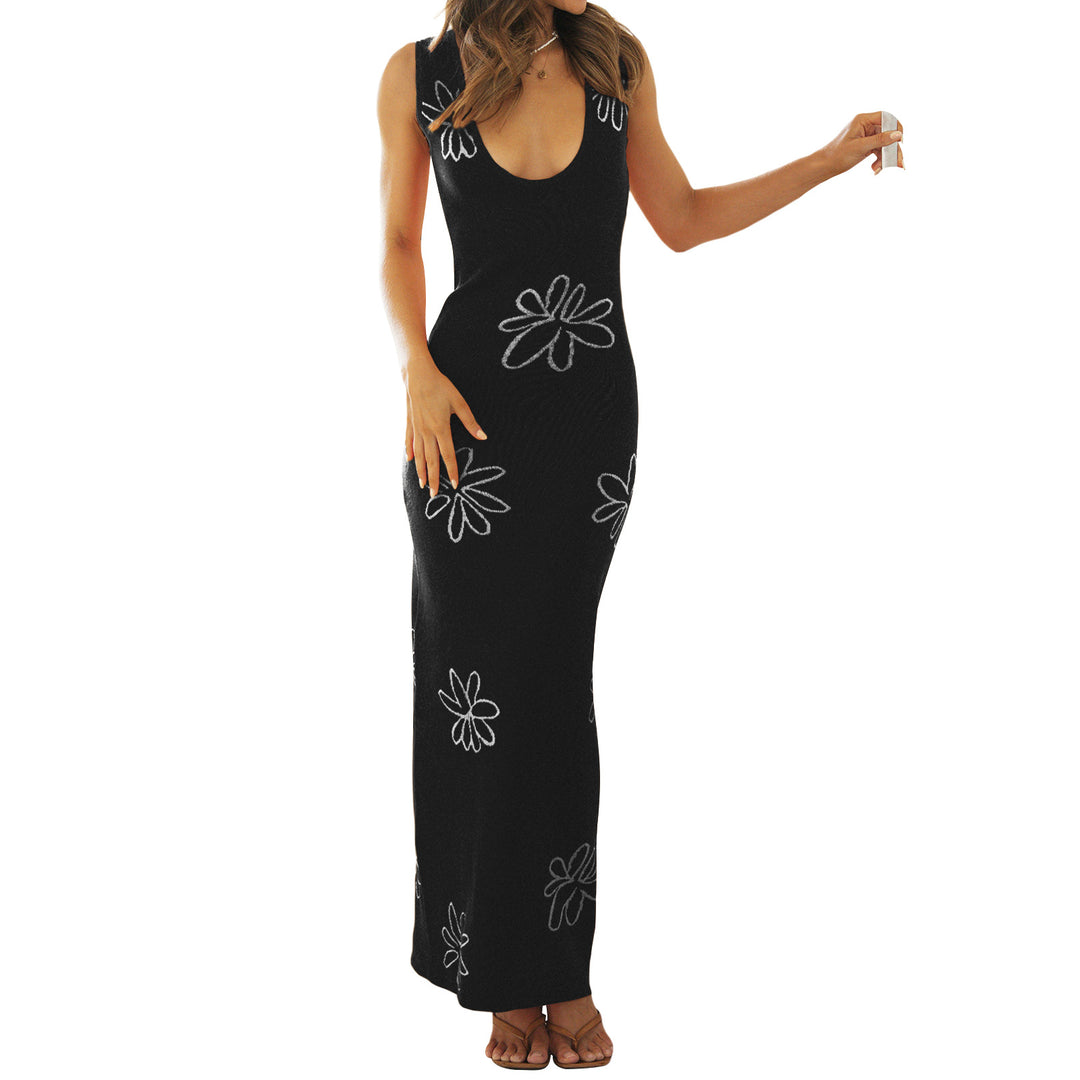 Damen figurbetontes Maxikleid mit floralem Muster und tiefem V-Ausschnitt EB