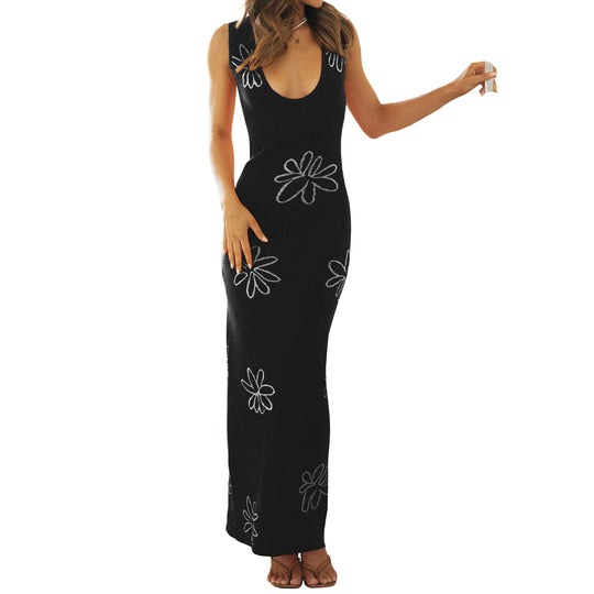 Damen figurbetontes Maxikleid mit floralem Muster und tiefem V-Ausschnitt EB