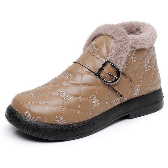 Damen Warme Fleecegefütterte Stiefeletten mit dekorativem Schnallenverschluss EB