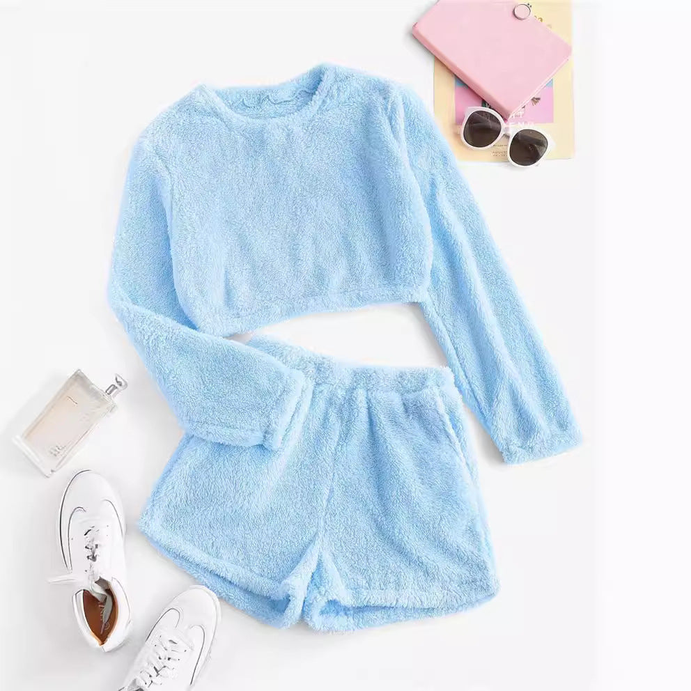 Damen Kuschelige Plüsch-Pyjama-Set EB