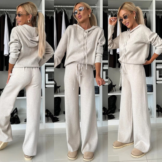 Damen entspannte Fleece-Hoodie und weite Hose Set EB