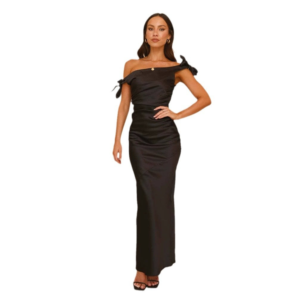 Damen Abendkleid mit schulterfreiem Design und Rüschendetail EB