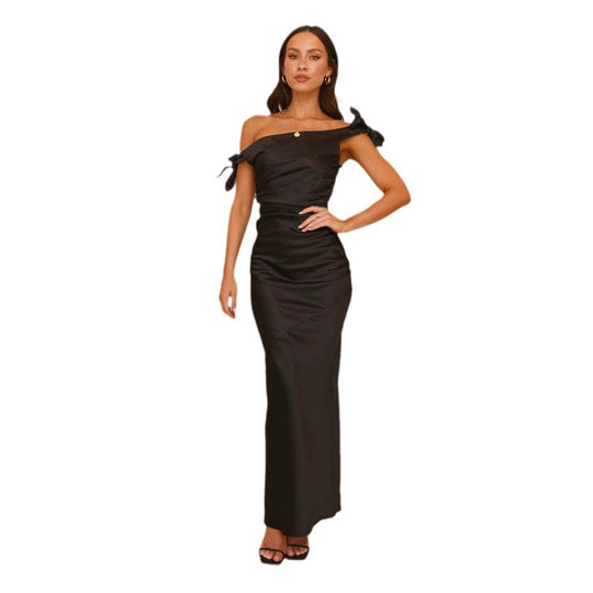 Damen Abendkleid mit schulterfreiem Design und Rüschendetail EB