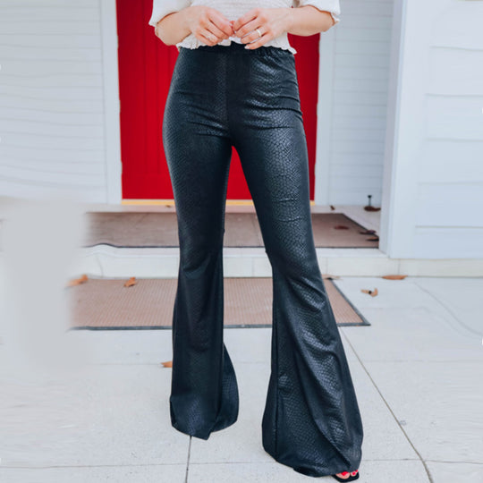 Damen Elegante Schlaghose im Schlangenleder-Look EB
