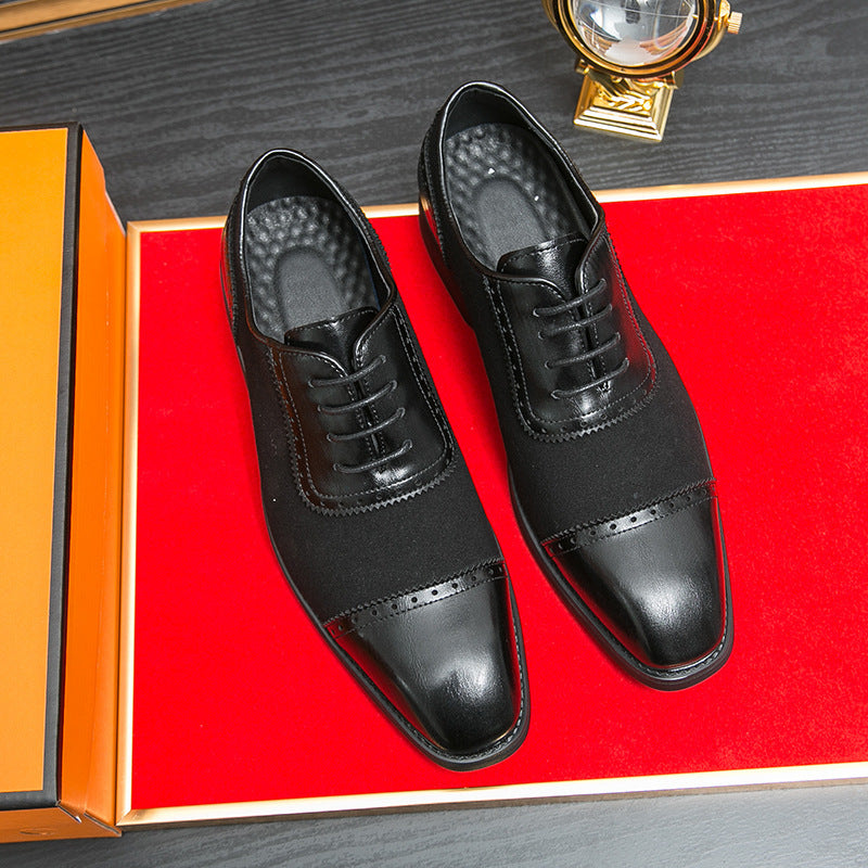 Herren elegante Oxford-Halbschuhe mit Kapzehen-Design, Leder-Textilmix und gepolstertem Komfortfußbett EB
