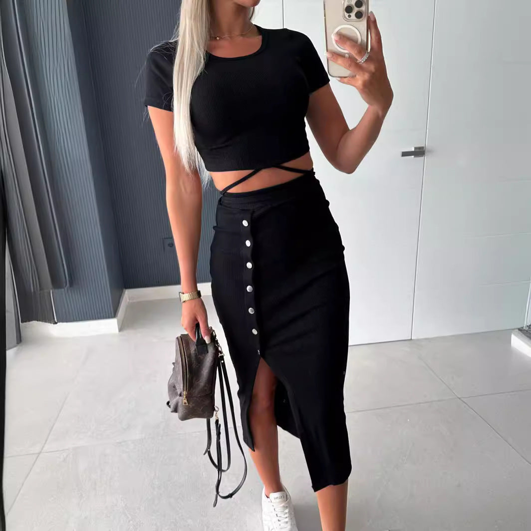 Damen Set mit cropped Top und Midi-Rock EB