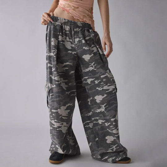 Damen nan weite Cargohose mit elastischem Bund und aufgesetzten Klappentaschen EB