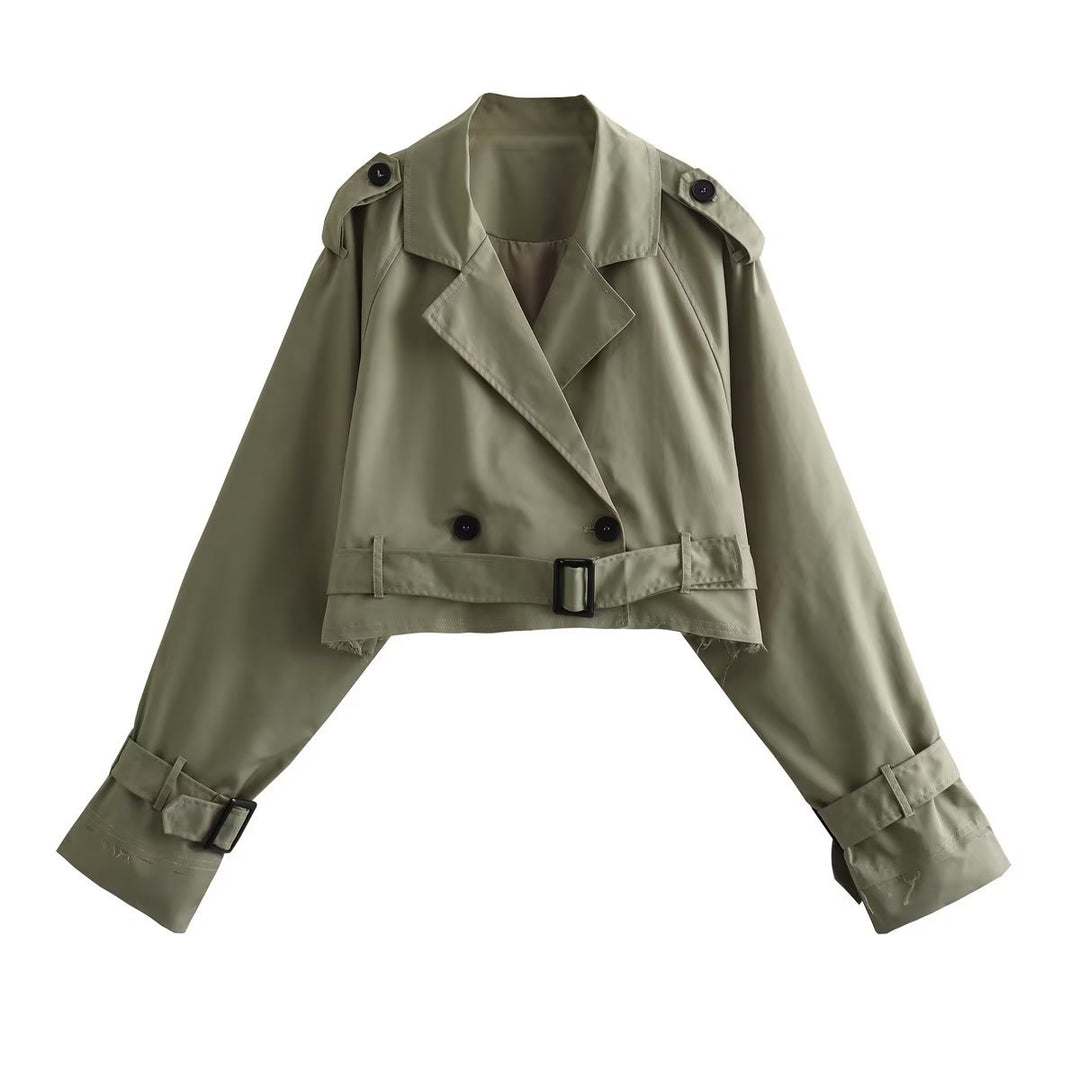 Damen cropped Trenchjacke mit doppelten Knopfdetails EB