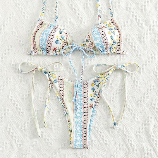 Damen Triangel-Bikini mit verspieltem Design und verstellbaren Trägern EB