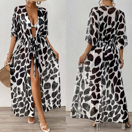Damen modischer Strandkaftan mit seitlichem Kordelzug EB
