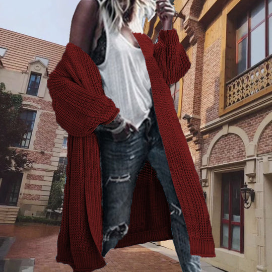 Damen Strickmantel mit oversized Passform und voluminösen Ärmeln EB