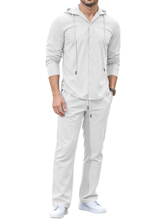 Herren Lässiges Knopf‑Hoodie Lounge‑Set aus Jersey mit Kordelzug und Komfort‑Jogger EB