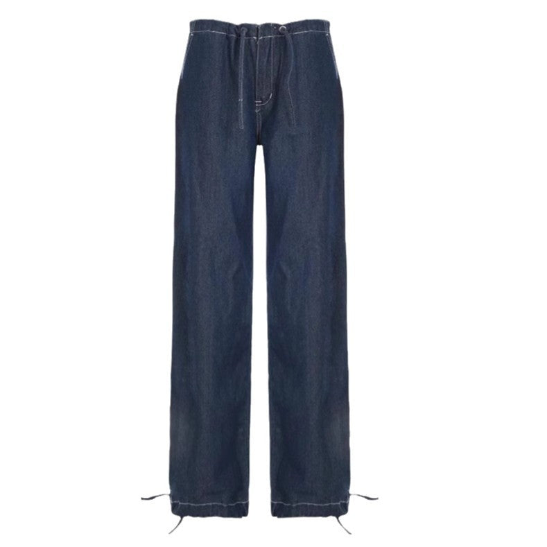 Damen Weite Jeans mit elastischem Taillenbund und verstellbarem Saum EB