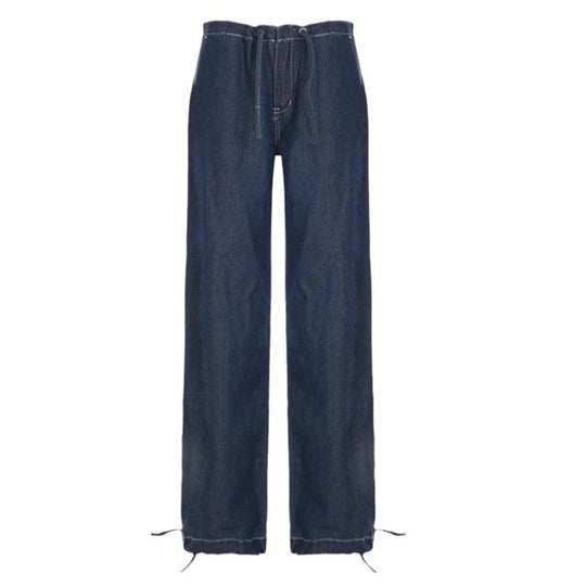 Damen Weite Jeans mit elastischem Taillenbund und verstellbarem Saum EB