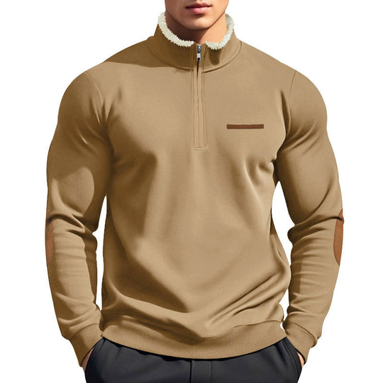 Herren nan Halbzip-Troyer mit Teddyfleece-Kragen und Leder-Ellbogenpatches EB