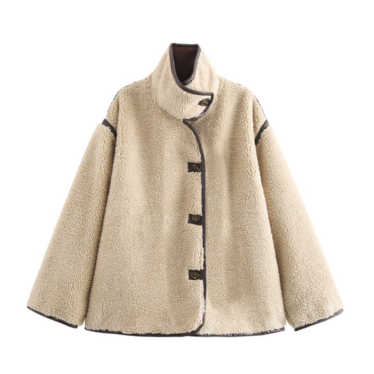 Damen weich gepolsterte Fleecejacke mit hohem Kragen und Knopfverschluss EB