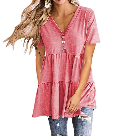 Damen Tunika-Top mit V-Ausschnitt und knöpfbarem Design EB