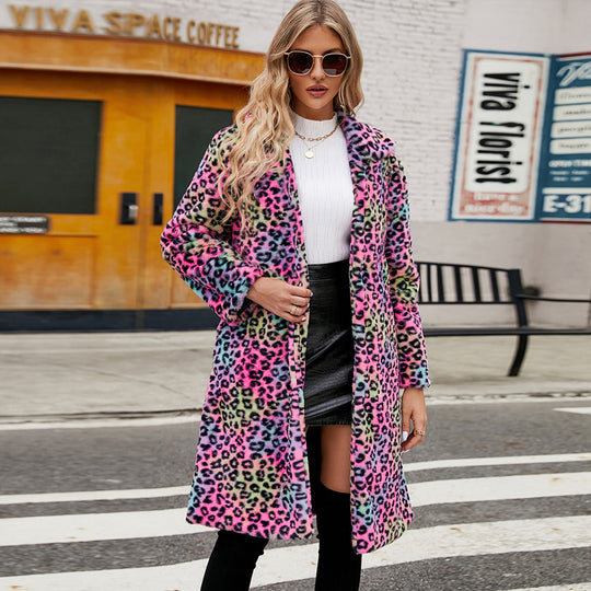 Damen Luxuriöser Leopardenfell-Mantel EB