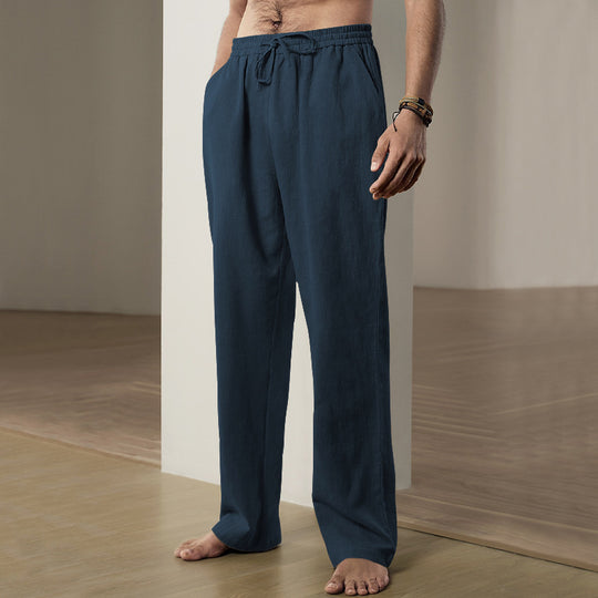 Herren nan leichte Relaxhose aus Leinenmix mit elastischem Tunnelzugbund und geradem Bein EB
